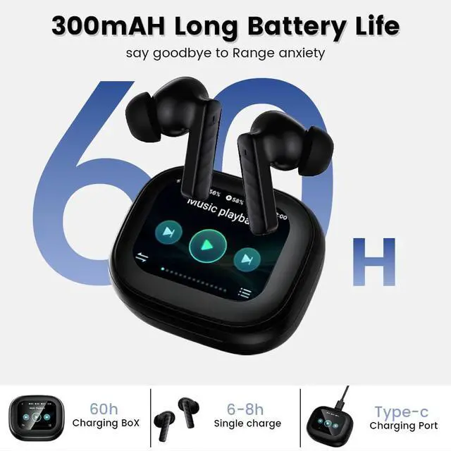 Alt view image 5 of 6 - Wireless Earbuds with Touch Screen, Bluetooth 5.4 Headphones, ANC Noise Cancelling, 60H HiFi Stereo Bluetooth Ear Buds with 5 EQ Modes, for Sports/Workout