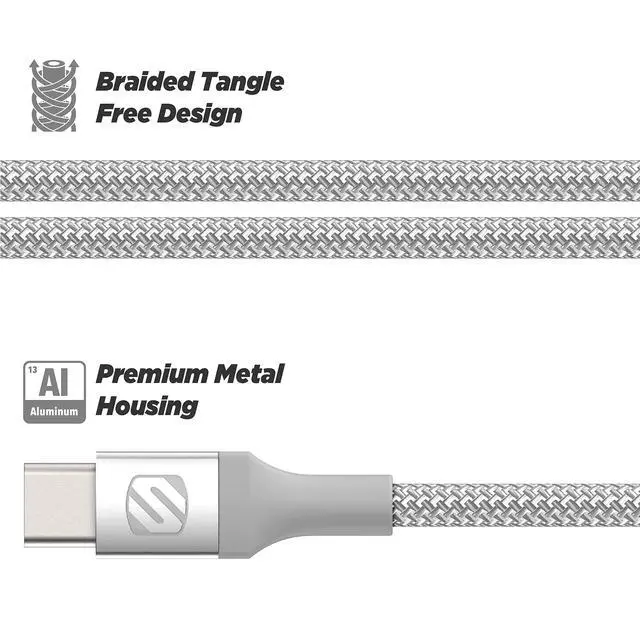Alt view image 2 of 4 - CAB4SR-SP MF STRIKELINE Premium 15W USB to Type-C Charge & Sync Braided Cable 4-ft. Silver
