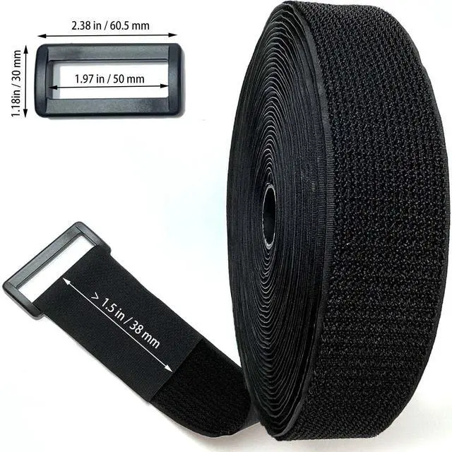 Alt view image 3 of 5 - Wide 2" ×40 Ft Long Hook and Loop Cable Straps with 20 Heavy Plastic Buckles, Adjustable Nylon Tie Down Straps,Free Cut Length and Width, Reusable, Black
