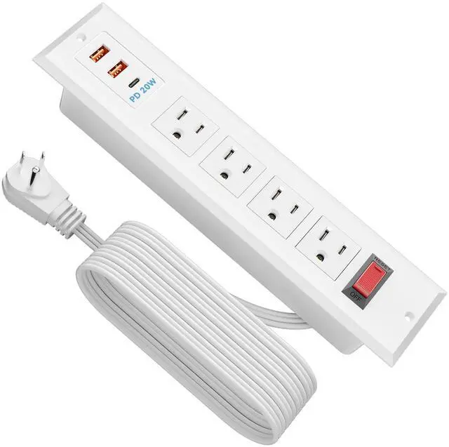 Main image of Furniture Recessed Power Strip with PD 20W USB C Fast Charging, Flush Mount Desk Outlet with 4 AC, Recessed Power Outlets with 6.56ft Power Cord for Desktop, Table, Kitchen,Conference, Office Desk