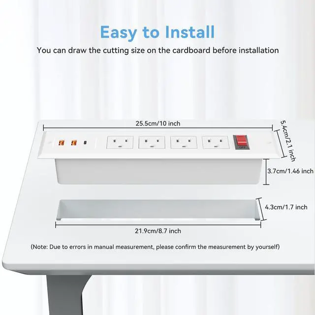 Alt view image 4 of 7 - Furniture Recessed Power Strip with PD 20W USB C Fast Charging, Flush Mount Desk Outlet with 4 AC, Recessed Power Outlets with 6.56ft Power Cord for Desktop, Table, Kitchen,Conference, Office Desk