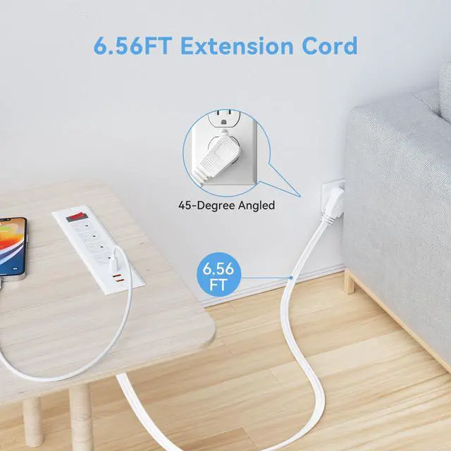 Alt view image 6 of 7 - Furniture Recessed Power Strip with PD 20W USB C Fast Charging, Flush Mount Desk Outlet with 4 AC, Recessed Power Outlets with 6.56ft Power Cord for Desktop, Table, Kitchen,Conference, Office Desk