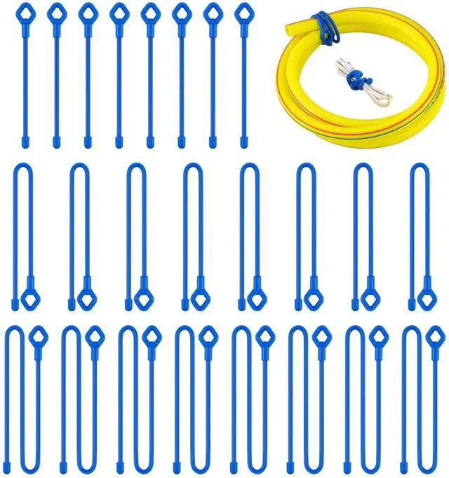 Main image of 24Pcs Reusable Silicone Cable Twist Ties with Holes 6, 12, 18 inch | Blue Bendable Rubber Twist Ties for Cords, All Purpose Cord Tie for Bundling and Holding Indoor and Outdoor Use