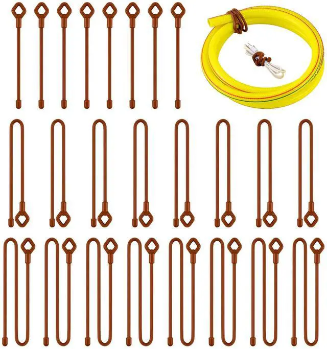 Main image of 24Pcs Reusable Silicone Cable Twist Ties with Holes 6, 12, 18 inch | Brown Bendable Rubber Twist Ties for Cords, All Purpose Cord Tie for Bundling and Holding Indoor and Outdoor Use