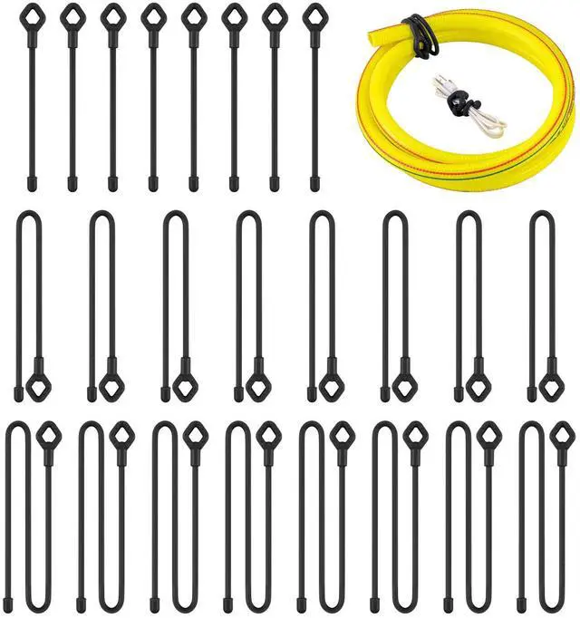 Main image of 24Pcs Reusable Silicone Cable Twist Ties with Holes 6, 12, 18 inch | Black Bendable Rubber Twist Ties for Cords, All Purpose Cord Tie for Bundling and Holding Indoor and Outdoor Use