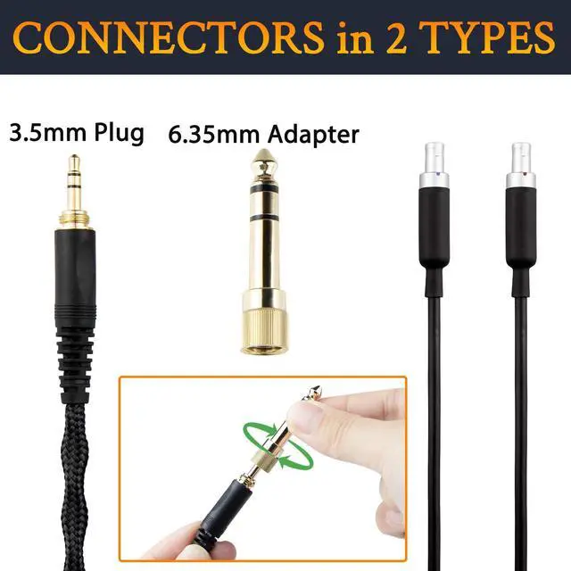 Alt view image 4 of 7 - Cable for Sennheiser HD800/HD800S/HD820-1/4" Plug | 6N OCC Copper + Silver-Plated OCC, 3 m/10 ft, 3.5 mm Plug & 6.35 mm Adapter