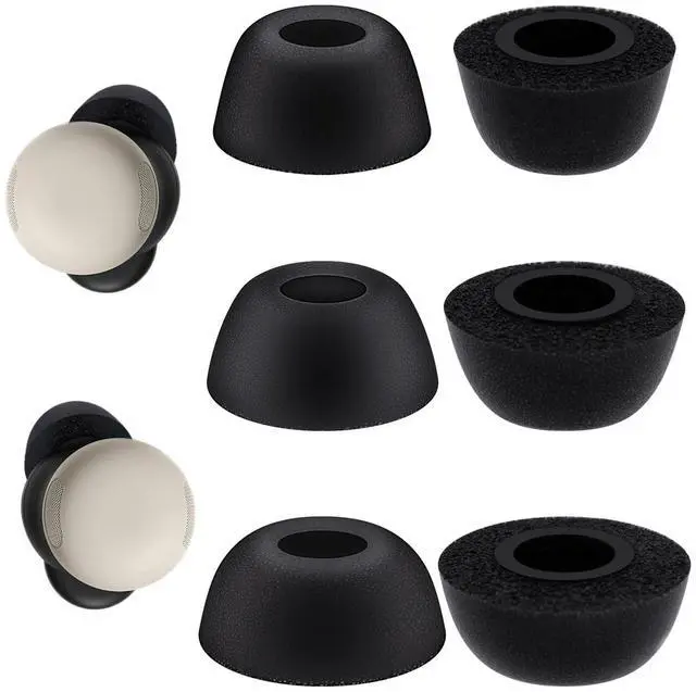 Main image of Replacement Ear Tips for Google Pixel Buds Pro 2, Black | Memory Foam Eartips Compatible with Google Pixel Buds 2a, 3 Pairs (S/M/L)