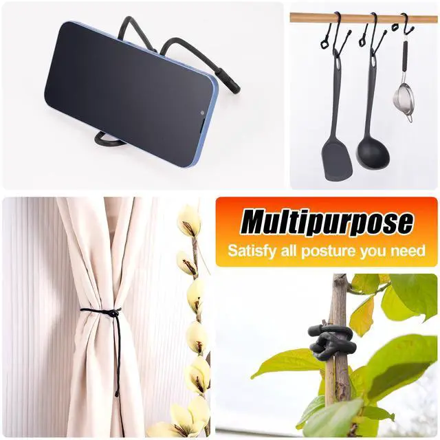 Alt view image 7 of 7 - 24Pcs Reusable Silicone Cable Twist Ties with Holes 6, 12, 18 inch | Black Bendable Rubber Twist Ties for Cords, All Purpose Cord Tie for Bundling and Holding Indoor and Outdoor Use