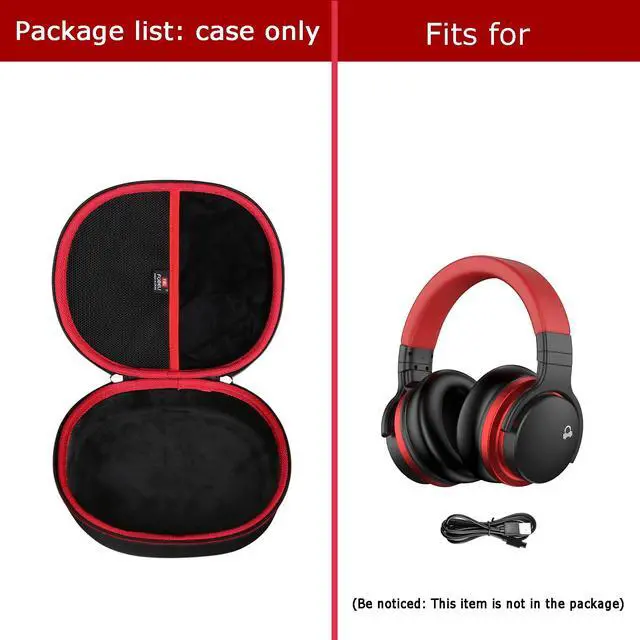 Alt view image 7 of 7 - Hard Headphone Storage Case for Silensys E7 / PurelySound E7 / MOVSSOU E7 / COWIN E7 / Tapela E7 / Audonia E7 Active Noise Cancelling Bluetooth Headphones (Case Only) (Red)