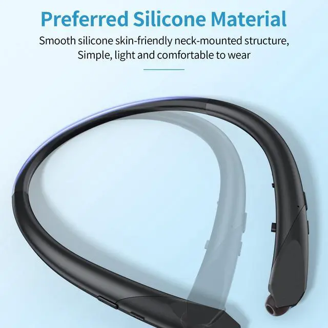 Alt view image 2 of 7 - 2026 Upgraded Bluetooth Headset - Wireless Neckband Bluetooth Headphones with Retractable Earbuds, Extended Battery Life, and Intuitive Controls for Sports, Office, and Travel (Black)