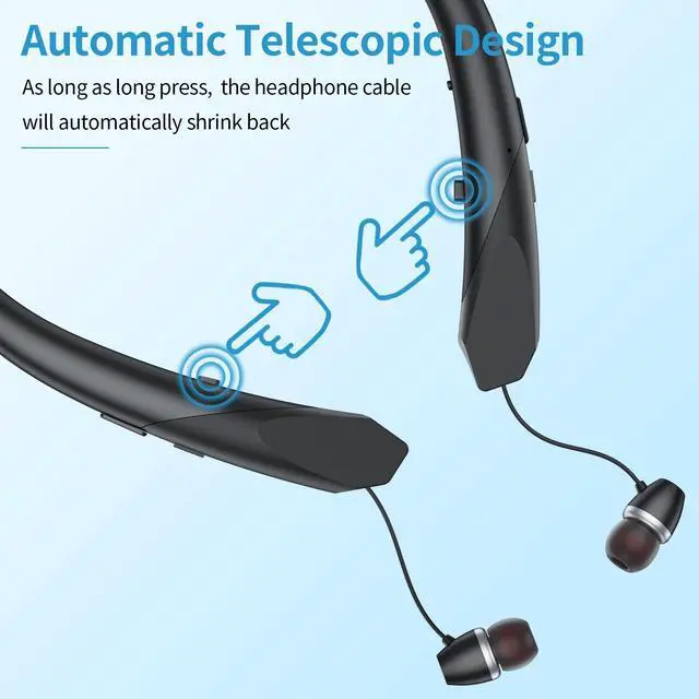 Alt view image 3 of 7 - 2026 Upgraded Bluetooth Headset - Wireless Neckband Bluetooth Headphones with Retractable Earbuds, Extended Battery Life, and Intuitive Controls for Sports, Office, and Travel (Black)