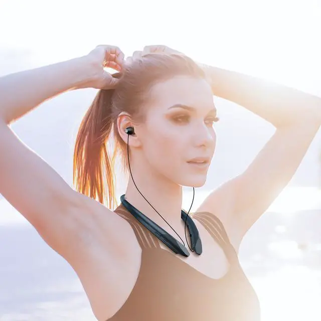 Alt view image 7 of 7 - 2026 Upgraded Bluetooth Headset - Wireless Neckband Bluetooth Headphones with Retractable Earbuds, Extended Battery Life, and Intuitive Controls for Sports, Office, and Travel (Black)