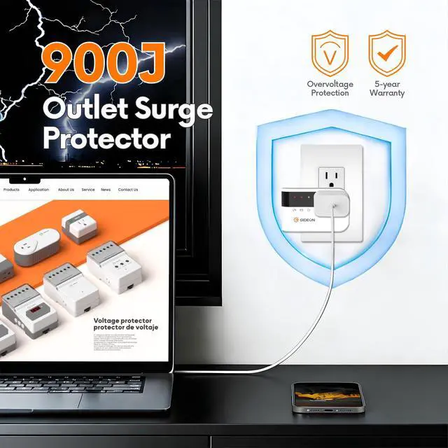 Alt view image 3 of 6 - Single Outlet Surge Protector with LED Display, 900J Mini Voltage Protector for Refrigerator, TV, PC & Home Appliances, 120V 15A 1800W, Over & Under Voltage Protection