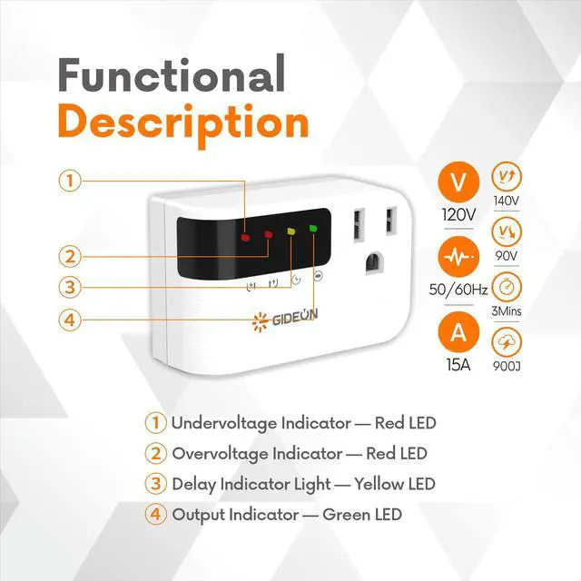 Alt view image 4 of 6 - Single Outlet Surge Protector with LED Display, 900J Mini Voltage Protector for Refrigerator, TV, PC & Home Appliances, 120V 15A 1800W, Over & Under Voltage Protection