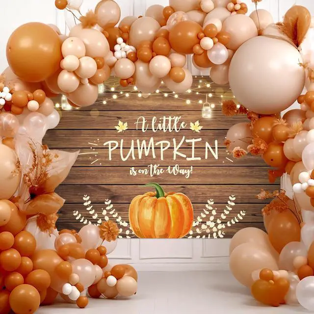 Alt view image 2 of 7 - Fall Little Pumpkin Baby Shower Backdrop Baby Shower Decorations | 8x6 ft A Little Pumpkin is on The Way Background