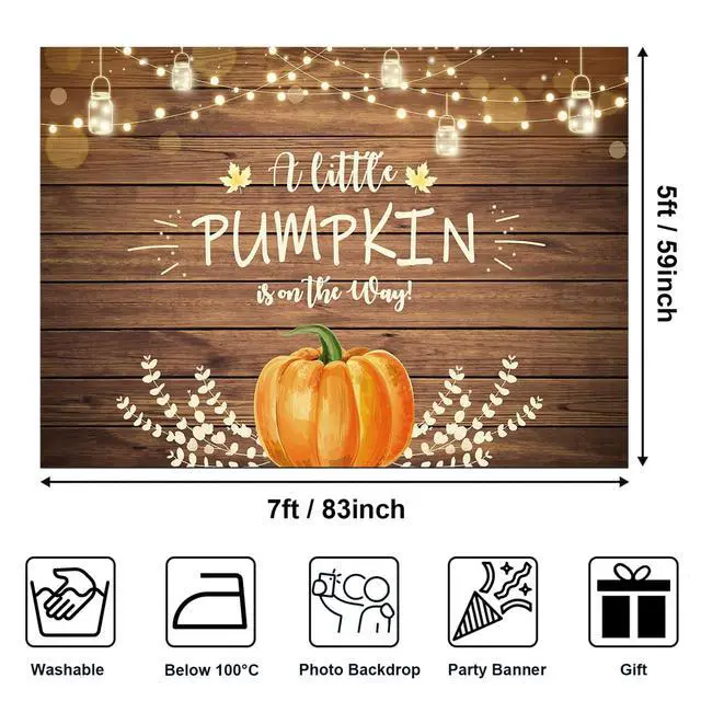 Alt view image 4 of 7 - Fall Little Pumpkin Baby Shower Backdrop Baby Shower Decorations | 8x6 ft A Little Pumpkin is on The Way Background