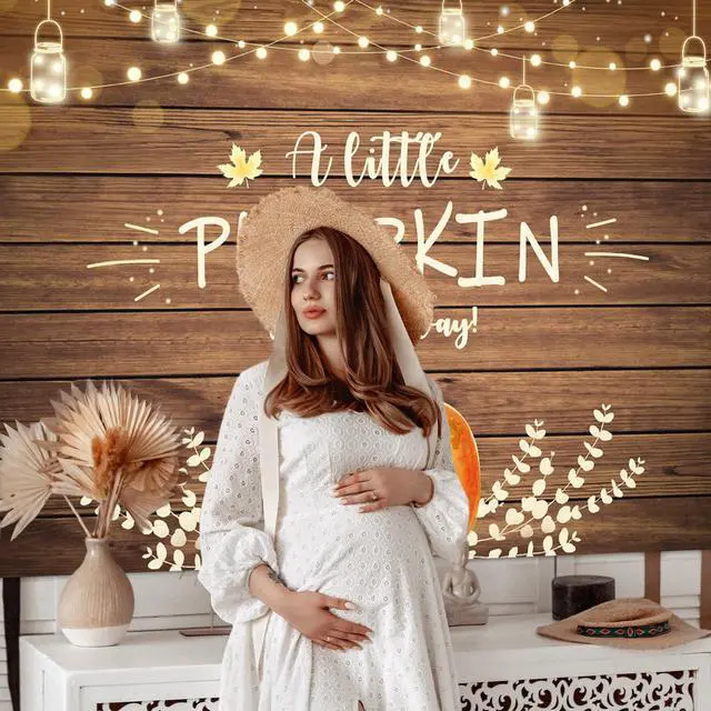 Alt view image 7 of 7 - Fall Little Pumpkin Baby Shower Backdrop Baby Shower Decorations | 8x6 ft A Little Pumpkin is on The Way Background