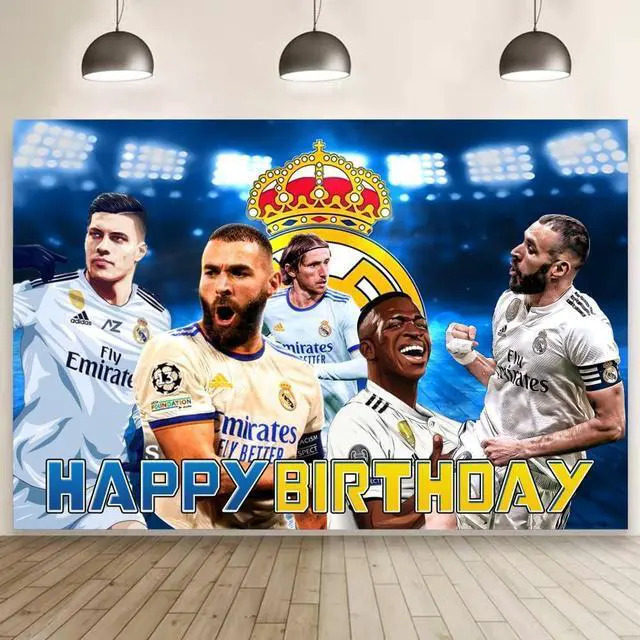 Main image of Madrid Football Birthday Party Decorations, 5x3ft Happy Birthday Back Drop Banner Theme Backdrop Banner for Soccer Party Decorations Indoor Outdoor