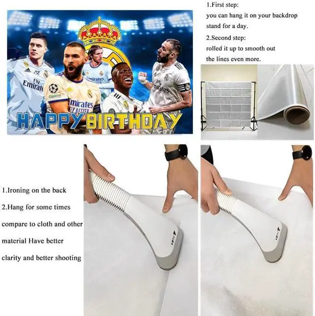 Alt view image 5 of 6 - Madrid Football Birthday Party Decorations, 5x3ft Happy Birthday Back Drop Banner Theme Backdrop Banner for Soccer Party Decorations Indoor Outdoor