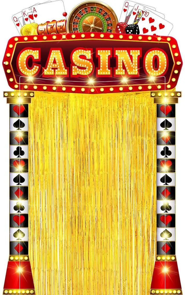 Main image of 5 Pcs Casino Party Decorations with Gold Foil Curtain Backdrop and String Lights Casino Theme Backdrop Awards Night Decorations for Halloween, New Year, Birthday Vintage Art Events