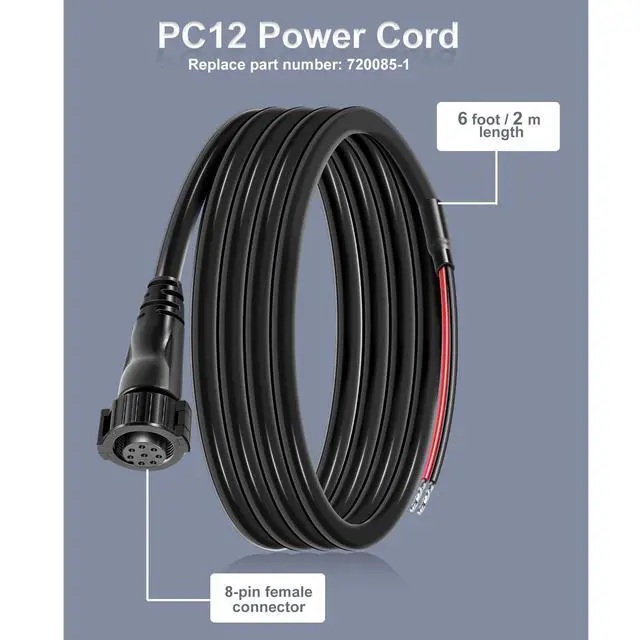 Alt view image 3 of 6 - 720085-1 Power Cable Replacement for Humminbird PC12 Power Cord, 6 Foot, for All SOLIX and Onix Series Fish Finders