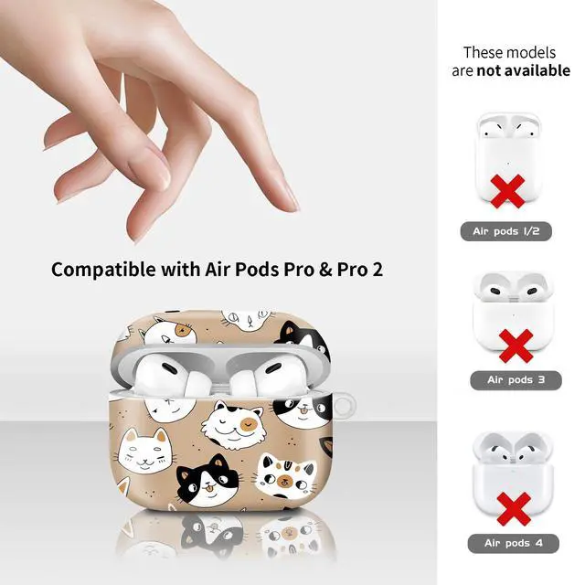 Alt view image 6 of 6 - Compatiable for AirPod Pro 2nd/1st Generation Case,Lightweight & Durable Resistant Hard Case with Keychain,Stylish Design AirPod Case Cover for Women(Cute Doodle Cats)