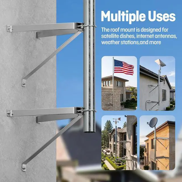 Alt view image 7 of 7 - 2 Sets Antenna Wall Mount,Stainless Steel Stand Off Wall Mast Mount Windproof Antenna Mounting Brackets Three-Leg Sets (4 Inch)