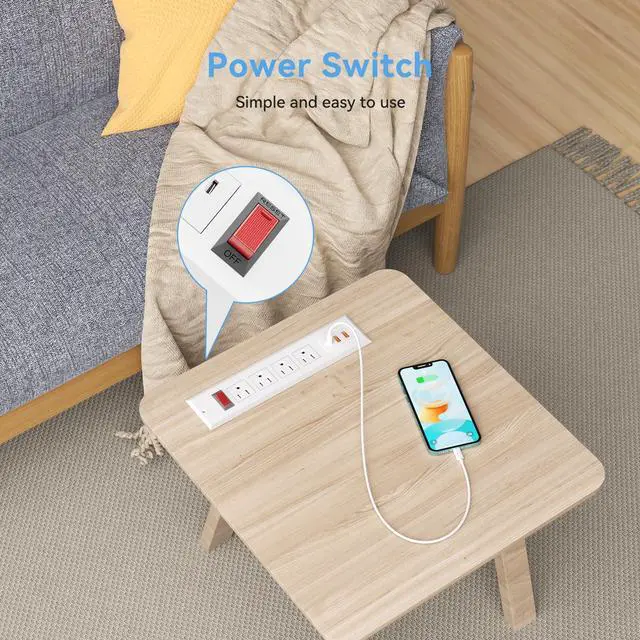 Alt view image 7 of 7 - Furniture Recessed Power Strip with PD 20W USB C Fast Charging, Flush Mount Desk Outlet with 4 AC, Recessed Power Outlets with 6.56ft Power Cord for Desktop, Table, Kitchen,Conference, Office Desk