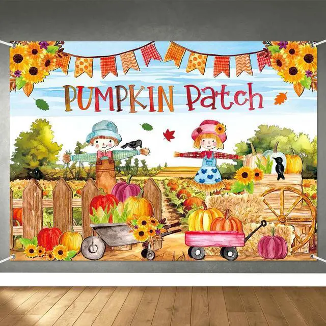 Main image of 8x6ft Fall Pumpkin Patch Backdrop Banner Fall Thanksgiving Party Decorations Large Autumn Harvest Farm Pumpkin Photography Background Thanksgiving Day Yard Party Decor Outdoor