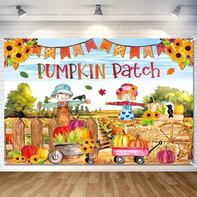 Alt view image 2 of 6 - 8x6ft Fall Pumpkin Patch Backdrop Banner Fall Thanksgiving Party Decorations Large Autumn Harvest Farm Pumpkin Photography Background Thanksgiving Day Yard Party Decor Outdoor