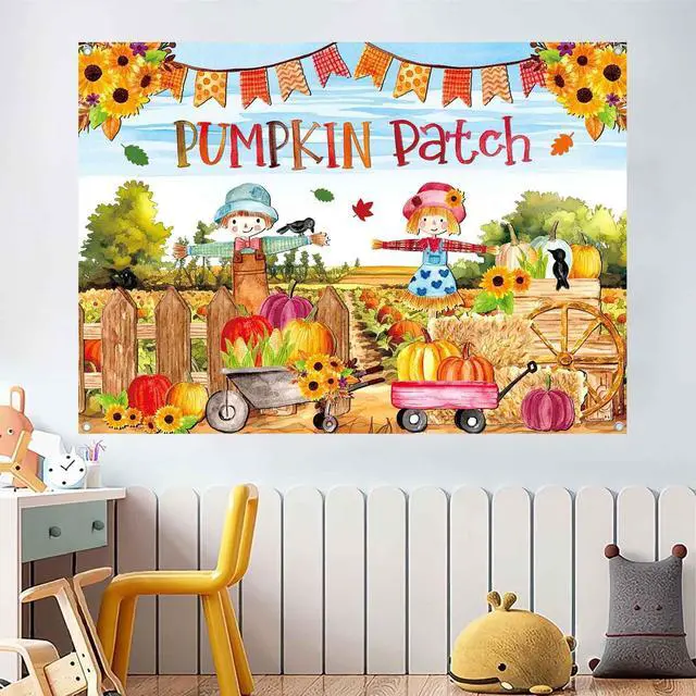 Alt view image 3 of 6 - 8x6ft Fall Pumpkin Patch Backdrop Banner Fall Thanksgiving Party Decorations Large Autumn Harvest Farm Pumpkin Photography Background Thanksgiving Day Yard Party Decor Outdoor