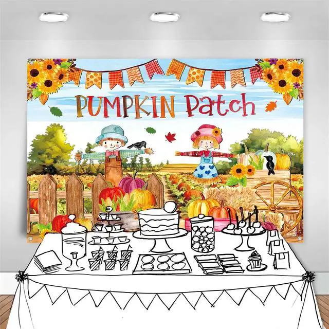 Alt view image 4 of 6 - 8x6ft Fall Pumpkin Patch Backdrop Banner Fall Thanksgiving Party Decorations Large Autumn Harvest Farm Pumpkin Photography Background Thanksgiving Day Yard Party Decor Outdoor