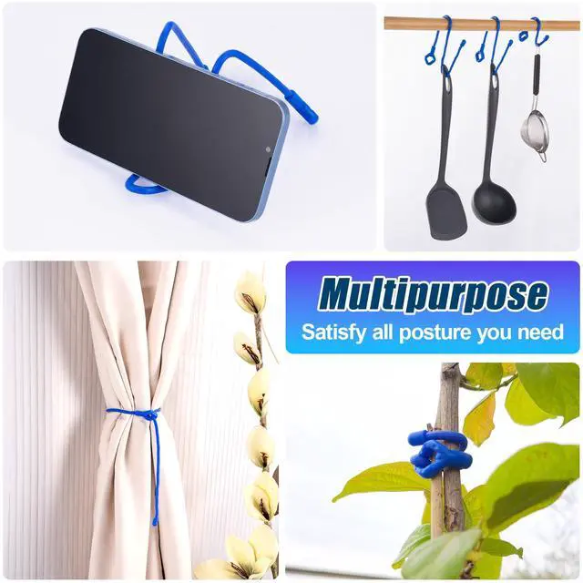 Alt view image 7 of 7 - 24Pcs Reusable Silicone Cable Twist Ties with Holes 6, 12, 18 inch | Blue Bendable Rubber Twist Ties for Cords, All Purpose Cord Tie for Bundling and Holding Indoor and Outdoor Use