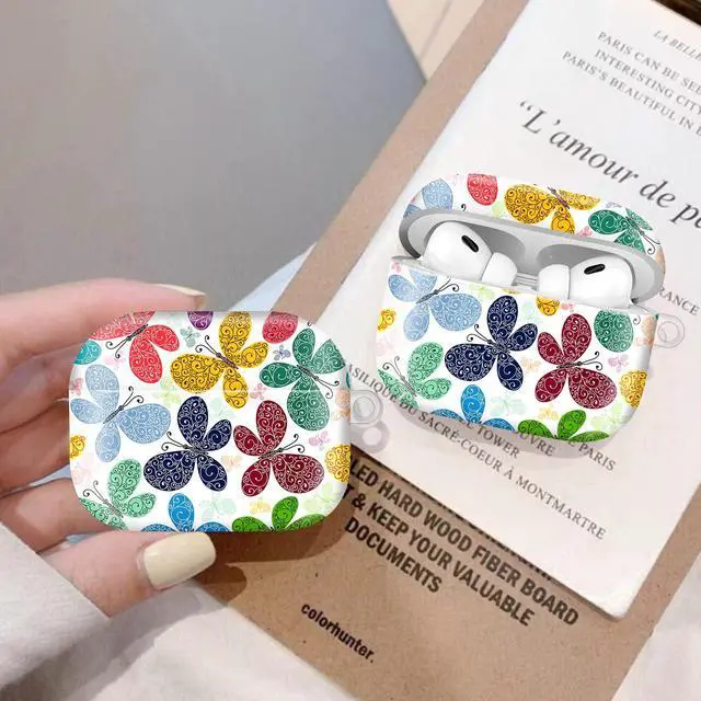 Alt view image 5 of 6 - Compatiable for AirPod Pro 2nd/1st Generation Case,Lightweight & Durable Resistant Hard Case with Keychain,Stylish Design AirPod Case Cover for Women(Colorful Butterflies)
