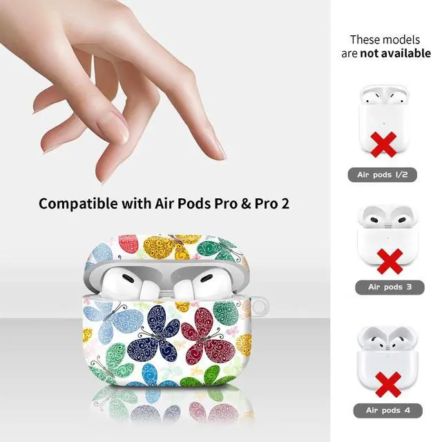 Alt view image 6 of 6 - Compatiable for AirPod Pro 2nd/1st Generation Case,Lightweight & Durable Resistant Hard Case with Keychain,Stylish Design AirPod Case Cover for Women(Colorful Butterflies)