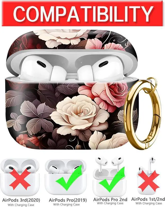 Alt view image 3 of 6 - Compatible with AirPod Pro Case 2nd/1st Gen (2023/2022/2019),Shockproof Protective Cover with Keychain for Women,Cute Charging Case for Airpod Pro 2/1(Gothic Dark Rose)