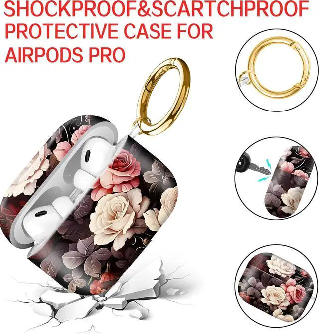 Alt view image 4 of 6 - Compatible with AirPod Pro Case 2nd/1st Gen (2023/2022/2019),Shockproof Protective Cover with Keychain for Women,Cute Charging Case for Airpod Pro 2/1(Gothic Dark Rose)