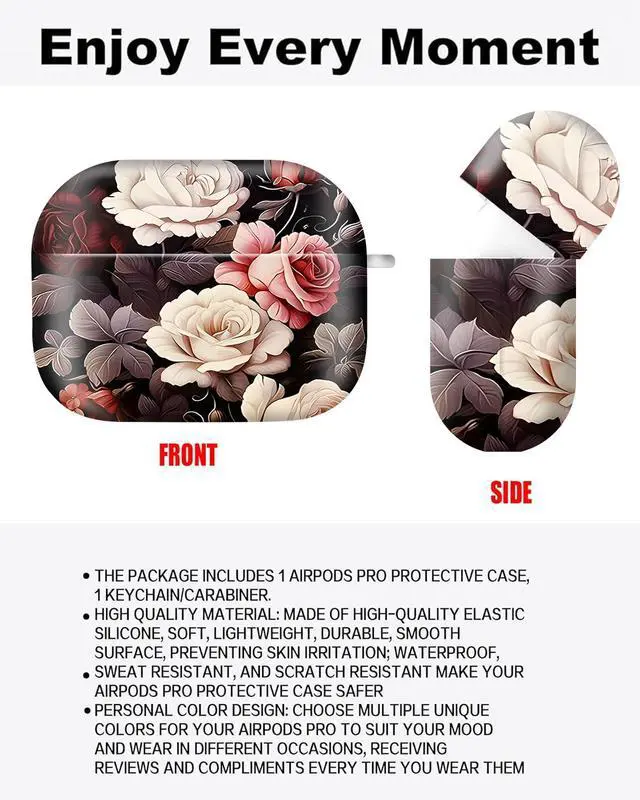 Alt view image 2 of 6 - Compatible with AirPod Pro Case 2nd/1st Gen (2023/2022/2019),Shockproof Protective Cover with Keychain for Women,Cute Charging Case for Airpod Pro 2/1(Gothic Dark Rose)