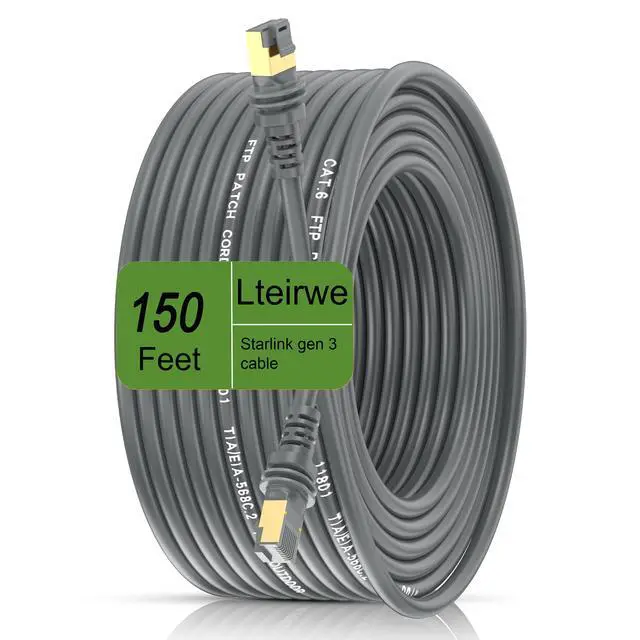 Alt view image 7 of 7 - 150FT Starlink Cable for Starlink Standard 4/ 4X/ Gen3/ V4/ V5 | 150FT/ 46M Replacement Extension 26AWG Cable Waterproof Starlink Standard V3 (150FT), Grey