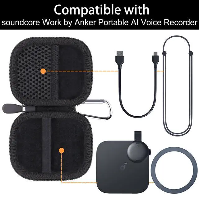 Alt view image 3 of 6 - Hard Travel Case for Anker Soundcore Work Portable AI Voice Recorder | Shockproof, Water Resistant, Impact-resistant, Protective Storage Box, Smooth Zipper, Portable Carrying Box, Black Case