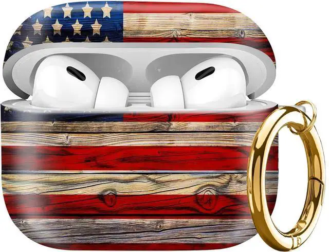 Main image of Compatible with AirPod Pro Case 2nd/1st Gen (2023/2022/2019),Shockproof Protective Cover with Keychain for Women,Cute Charging Case for Airpod Pro 2/1(Rustic Wooden American Flag)