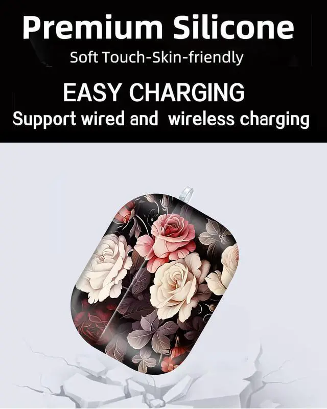 Alt view image 6 of 6 - Compatible with AirPod Pro Case 2nd/1st Gen (2023/2022/2019),Shockproof Protective Cover with Keychain for Women,Cute Charging Case for Airpod Pro 2/1(Gothic Dark Rose)