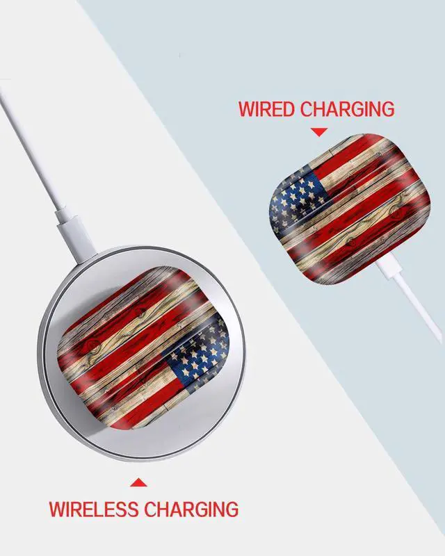 Alt view image 5 of 6 - Compatible with AirPod Pro Case 2nd/1st Gen (2023/2022/2019),Shockproof Protective Cover with Keychain for Women,Cute Charging Case for Airpod Pro 2/1(Rustic Wooden American Flag)