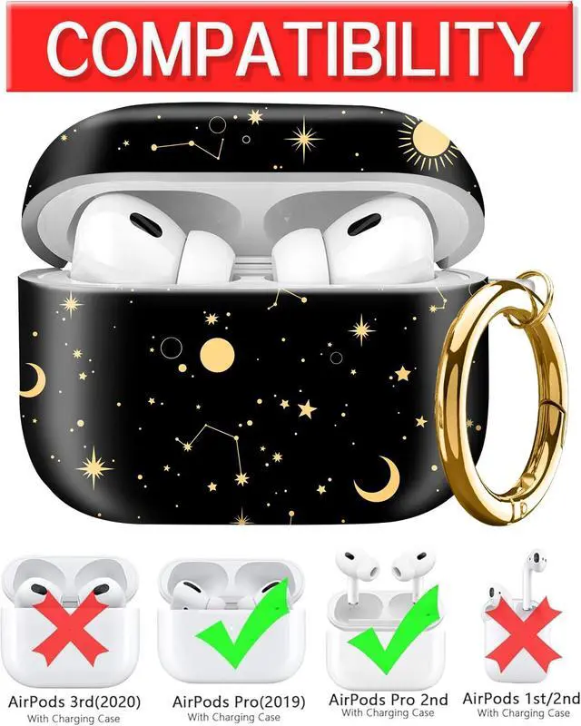 Alt view image 3 of 6 - Compatible with AirPod Pro Case 2nd/1st Gen (2023/2022/2019),Shockproof Protective Cover with Keychain for Women,Cute Charging Case for Airpod Pro 2/1(Starry Cosmos Stars)