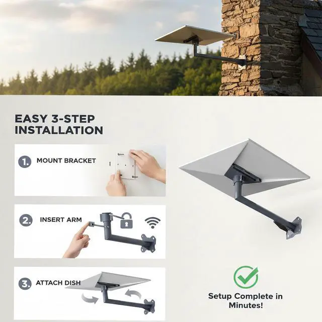 Alt view image 3 of 6 - Starlink Wall Mount,Gen 3 Heavy Duty Long Wall Mount with Adapter | Heavy Duty Steel, Compatible with Starlink Standard Gen3/V4 Dish, High-Wind Stable, Weatherproof