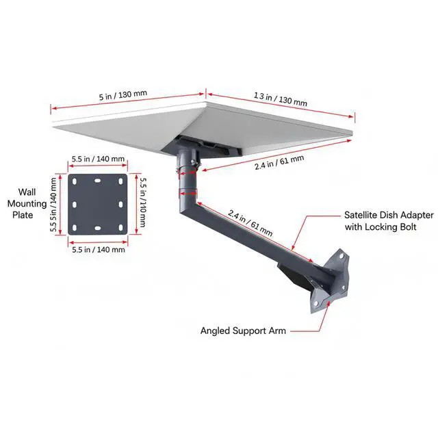 Alt view image 4 of 6 - Starlink Wall Mount,Gen 3 Heavy Duty Long Wall Mount with Adapter | Heavy Duty Steel, Compatible with Starlink Standard Gen3/V4 Dish, High-Wind Stable, Weatherproof