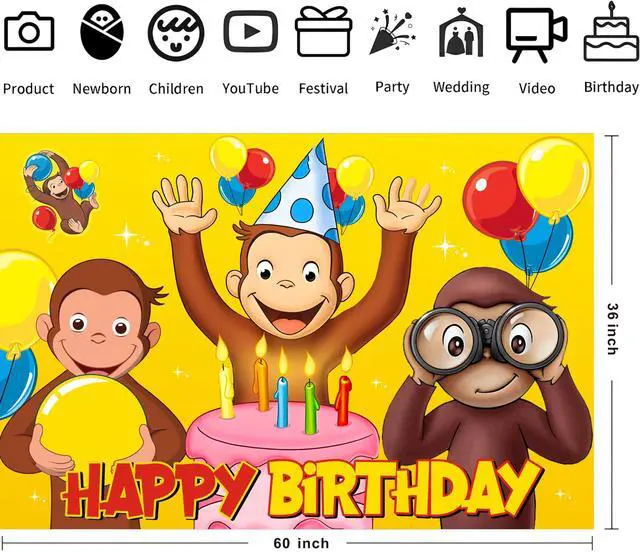 Alt view image 2 of 4 - Cartoon for George of Curious Birthday Party Backdrop,Cartoon Themed Birthday Banner Photo Background Props for Party Decoration 5x3ft