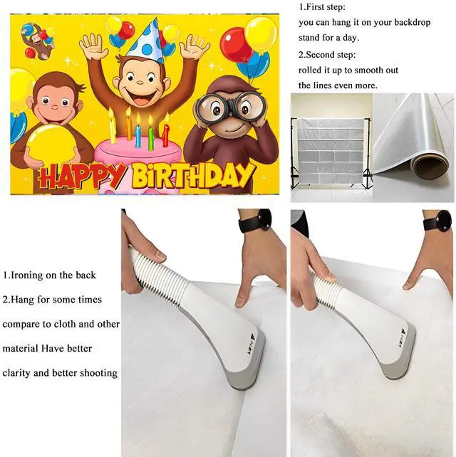 Alt view image 4 of 4 - Cartoon for George of Curious Birthday Party Backdrop,Cartoon Themed Birthday Banner Photo Background Props for Party Decoration 5x3ft