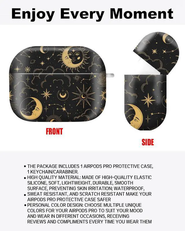 Alt view image 2 of 6 - Compatible with AirPod Pro Case 2nd/1st Gen (2023/2022/2019),Shockproof Protective Cover with Keychain for Women,Cute Charging Case for Airpod Pro 2/1(Celestial Moon and Sun)