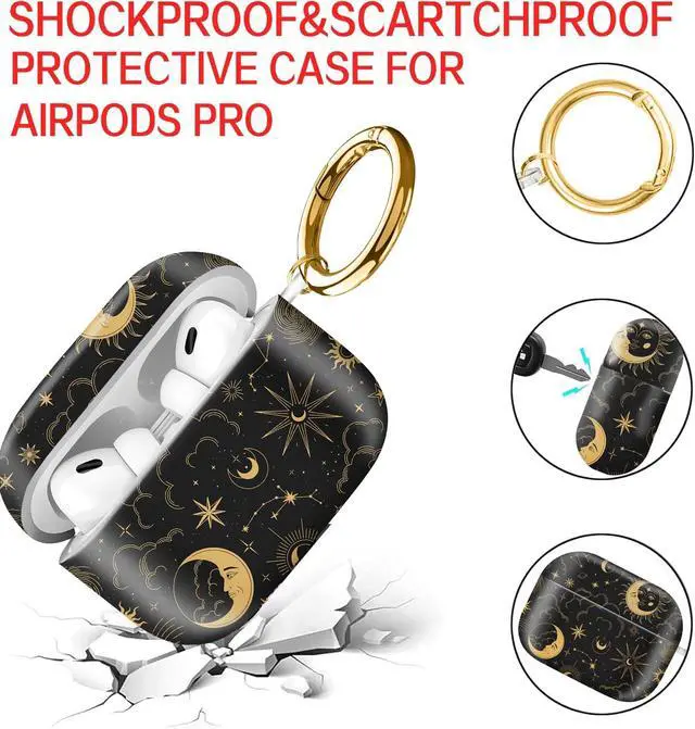 Alt view image 4 of 6 - Compatible with AirPod Pro Case 2nd/1st Gen (2023/2022/2019),Shockproof Protective Cover with Keychain for Women,Cute Charging Case for Airpod Pro 2/1(Celestial Moon and Sun)
